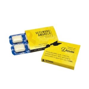 Blister pequeno com pastilhas de chiclete personalizado para campanha de Setembro Amarelo.